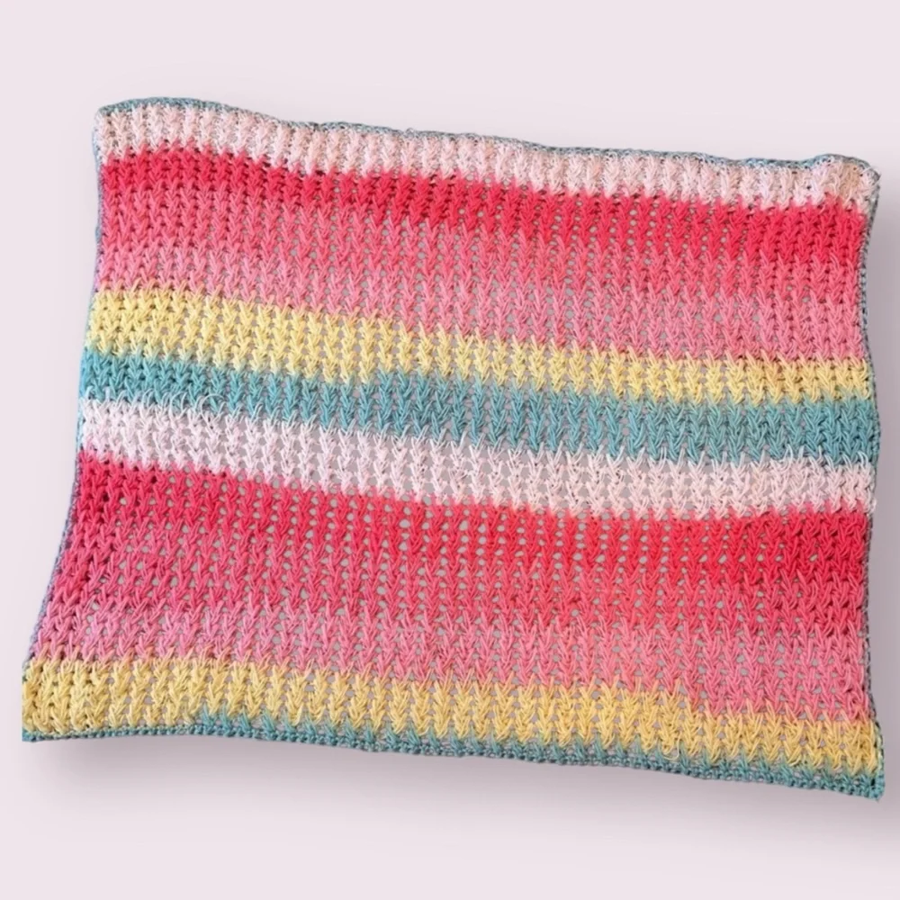 Handmade Baby Blanket – Pastel Rainbow Stripes in Airy Crochet Stitch